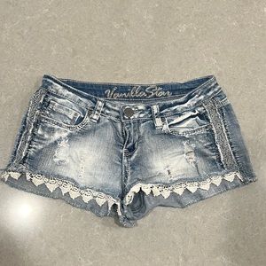 Distressed Jean Shorts With Lace